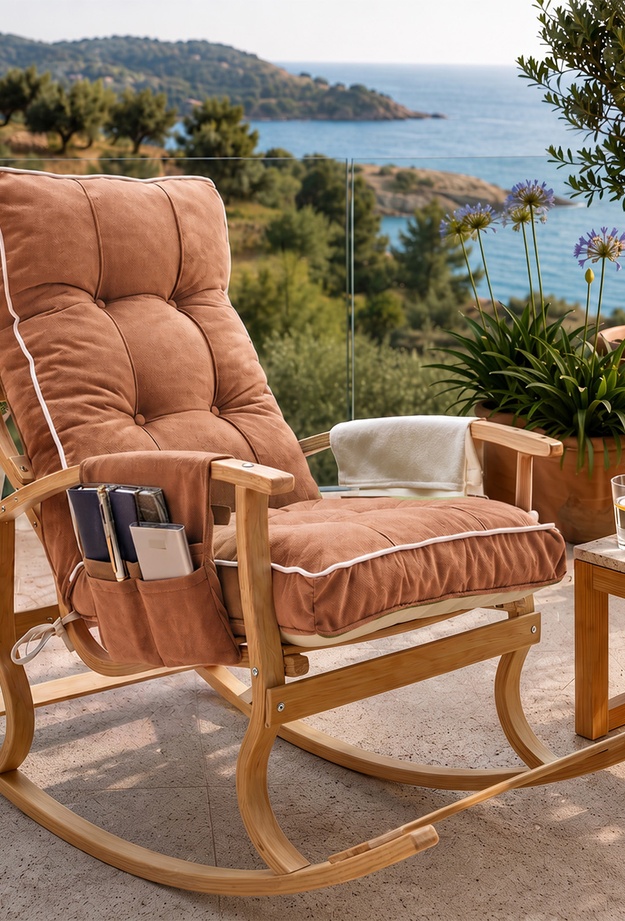 Just Home Sally Minderli Ahşap Sallanan Cepli TV Koltuğu Sandalye - Kiremit - 62 cm