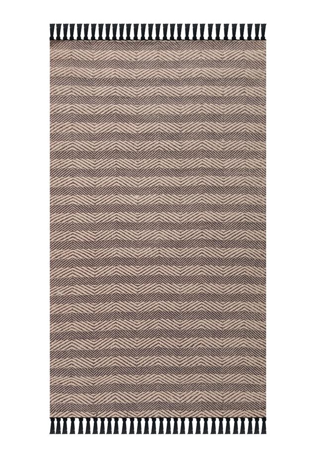 Giz Home Jacq Zigzag Pamuk ve Jüt Halı - Kahverengi / Siyah - 120x180 cm