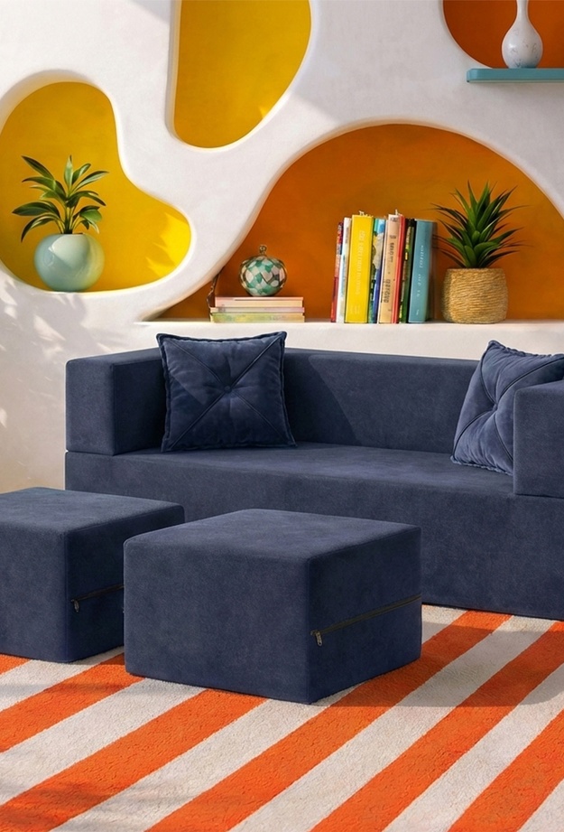 Just Home Loop Katlanır Yatak Olabilen Çok Amaçlı Çift Kişilik Koltuk - İndigo - 170 cm