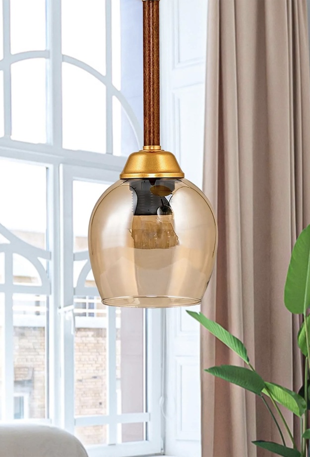 Safir Light Volga Bal Camlı Sarkıt - Gold/Ceviz