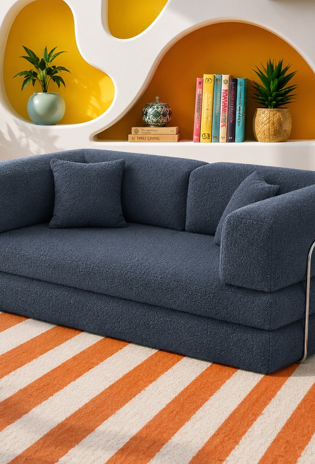 Just Home Vetta Katlanır Yatak Olabilen Çok Amaçlı Çift Kişilik Koltuk - İndigo Mavi- 200 cm