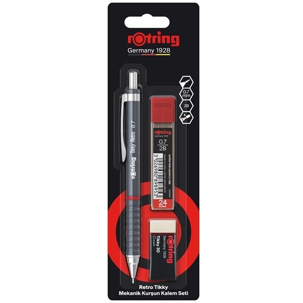 Rotring Retro Versatil Uçlu Kalem - Uç - Silgi 3'lü Okul Seti 0.7 Gri