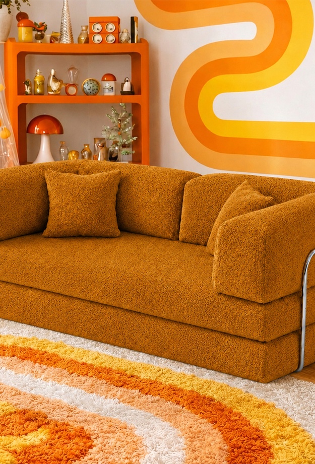 Just Home Vetta Katlanır Yatak Olabilen Çok Amaçlı Çift Kişilik Koltuk - Hardal - 200 cm