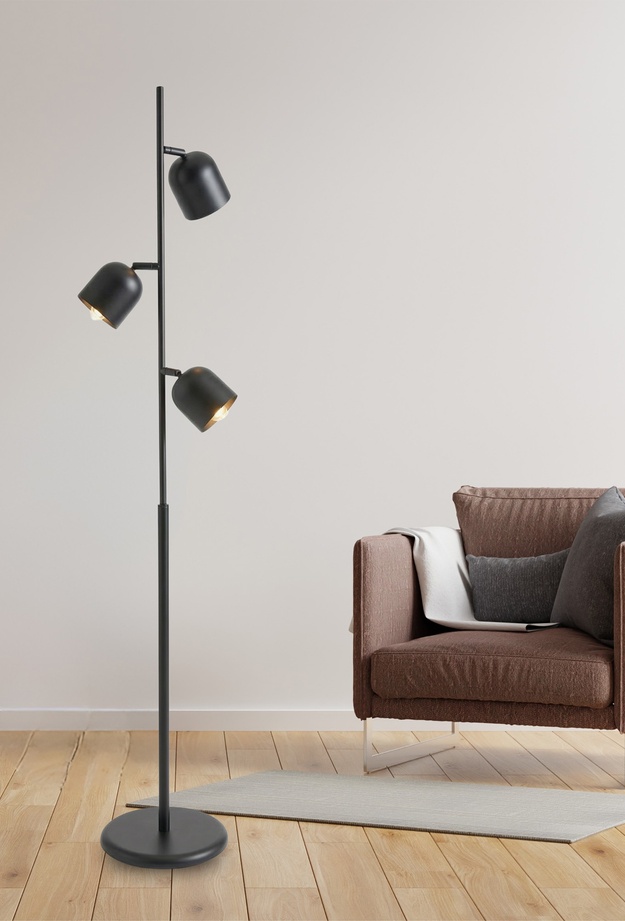 Correx Horion 3 Başlı Ayarlanabilir Dönebilir Başlıklı Metal Modern Lambader - Siyah - 165 cm