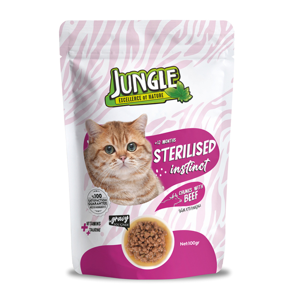 Jungle Pouch Sığır Eti Parçalı Kısırlaştırılmış Kedi Konservesi 100gr