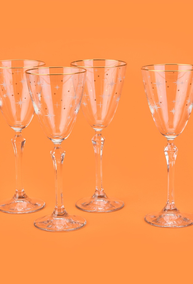 Rakle Star Altın Yaldızlı 4'lü Ayaklı Bardak Seti - Sarı / Şeffaf - 255 ml
