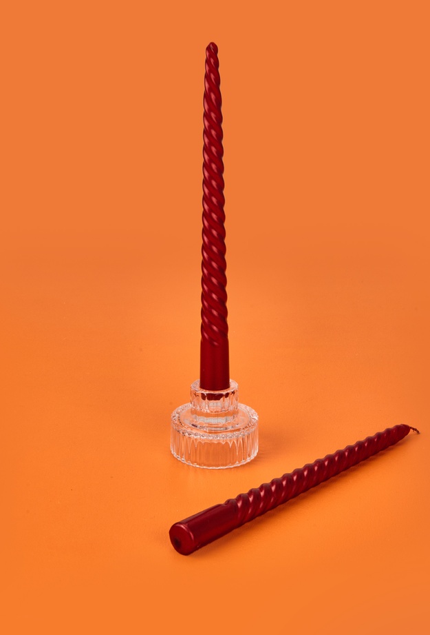 Mumsan 2'li Burgulu Parlak Şamdan Mumu - Metalik Bordo - 25 cm