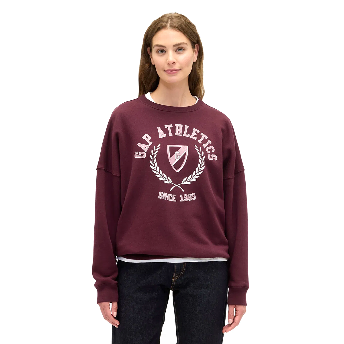 Oversized Grafik Kadın Bordo Günlük Stil Eşofman Üstü 800457001