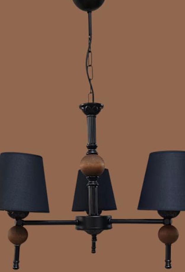 Safir Light Linea Üç Kollu Ahşap Detaylı Avize - Mavi