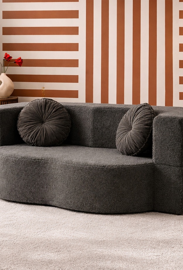 Just Home Muse Katlanır Yatak Olabilen Çok Amaçlı Çift Kişilik Koltuk - Antrasit - 180 cm