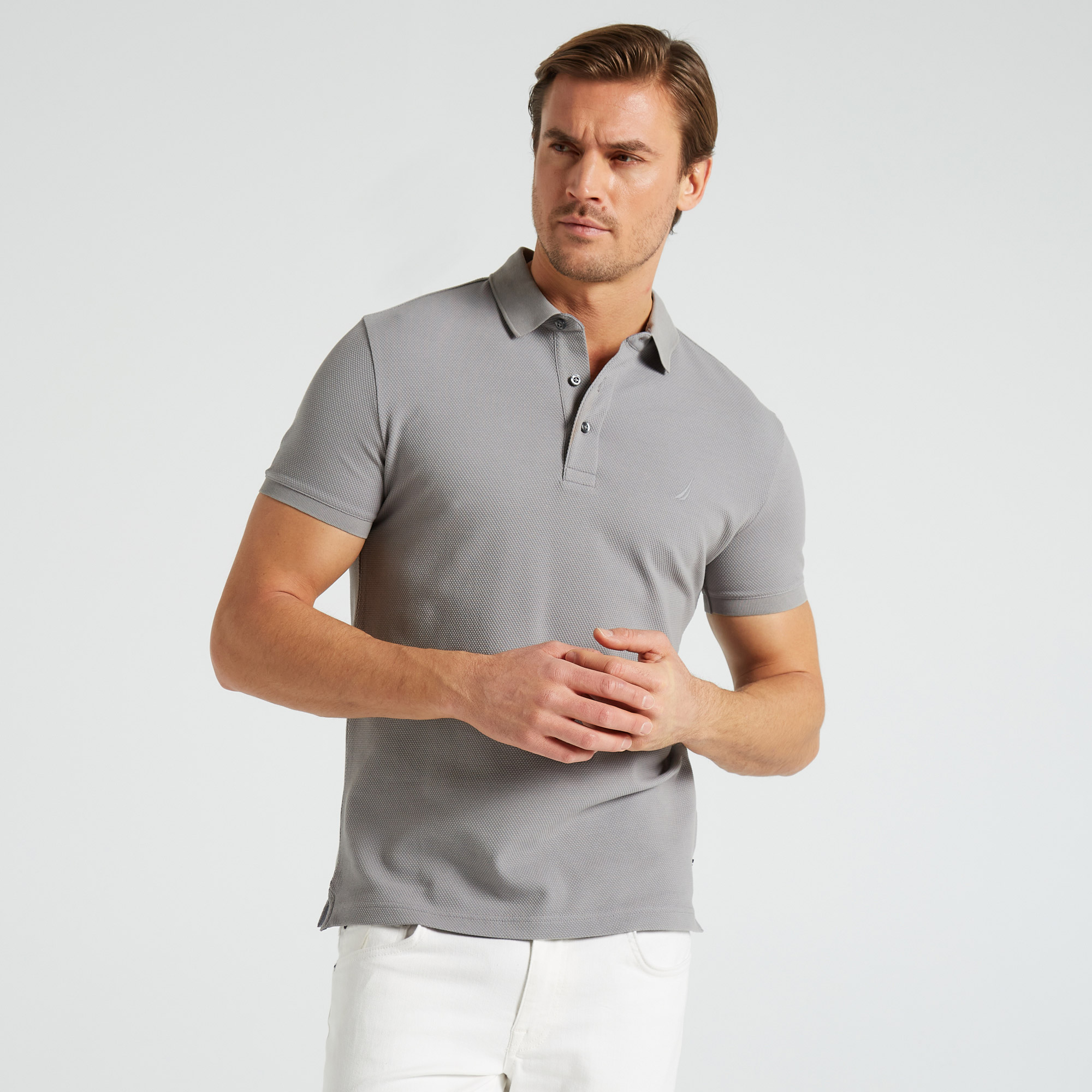 Nautica Erkek Gri Slim Fit Kısa Kollu Polo Yaka T-Shirt