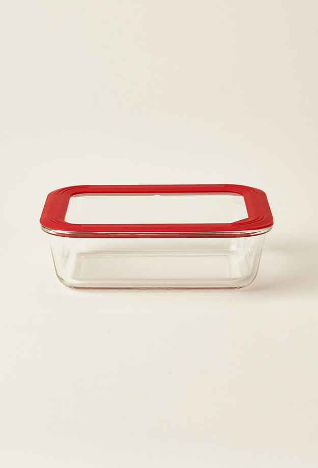 Evidea Kitchen Borosilikat Cam Kilitli Kapak Saklama Kabı - Şeffaf / Kırmızı - 1040 ml