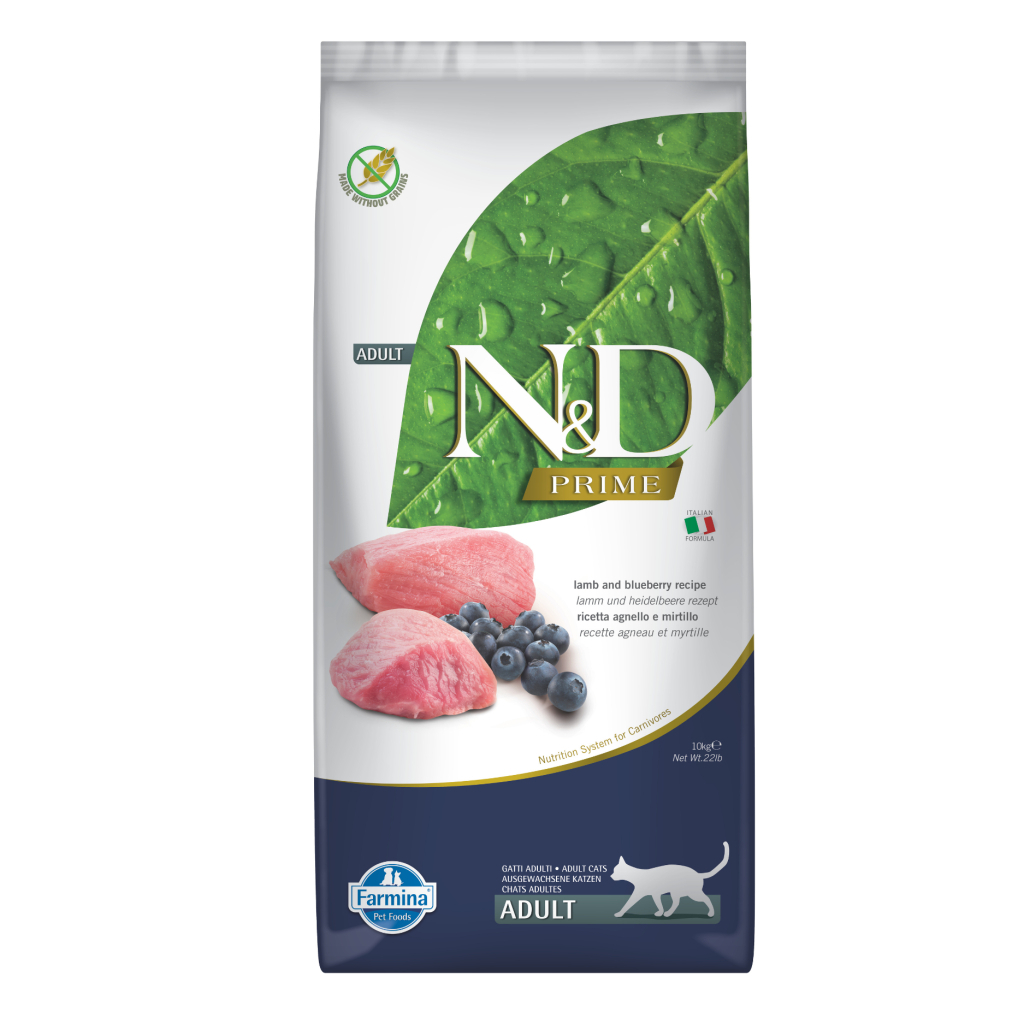 N&D Prime Kuzu Etli ve Yaban Mersinli Tahılsız Yetişkin Kedi Maması 10kg