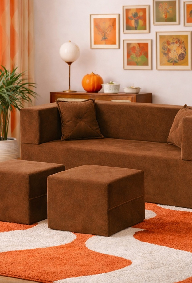 Just Home Loop Katlanır Yatak Olabilen Çok Amaçlı Çift Kişilik Koltuk - Kiremit - 170 cm