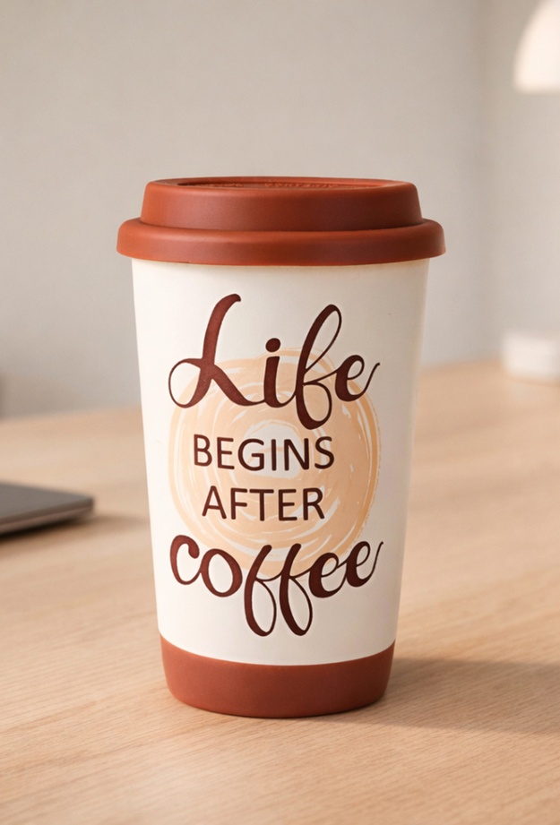 Evidea Kitchen Life Seramik Mug - Beyaz / Kahverengi - 400 ml
