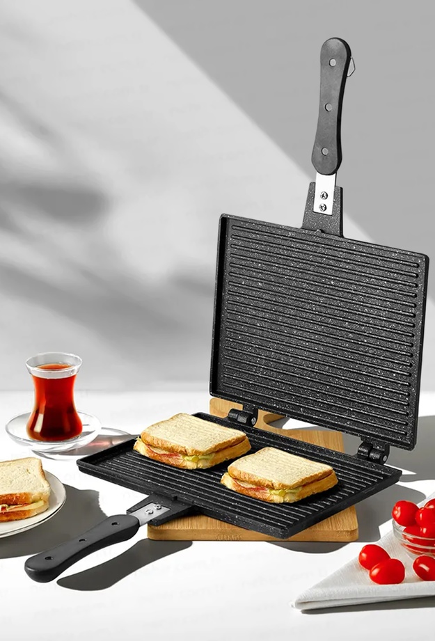 Nehir Alüminyum Döküm Lüks Büyük Tost Tavası - Siyah