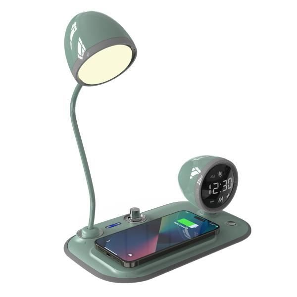 S-link SL-CW21 Yeşil Telefon Uyumlu Fast Şarj 15W Ayarlanabilir Led Işıklı LCD Ekran Double Alarmli Masa Lambası