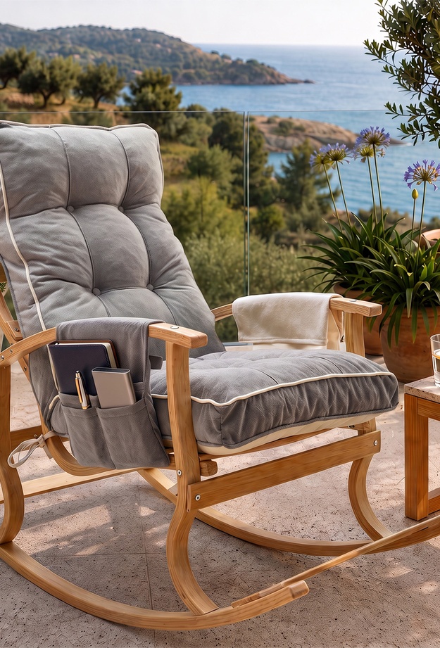 Just Home Sally Minderli Ahşap Sallanan Cepli TV Koltuğu Sandalye - Açık Gri - 85 cm