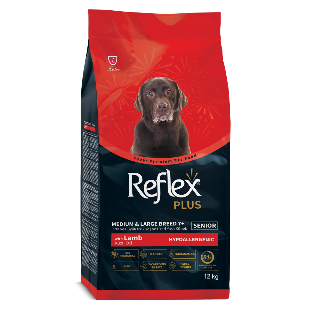 Reflex Plus Hipoalerjenik Orta ve Büyük Irk 7+ Yaş için Kuzu Etli Yaşlı Köpek Maması 12kg