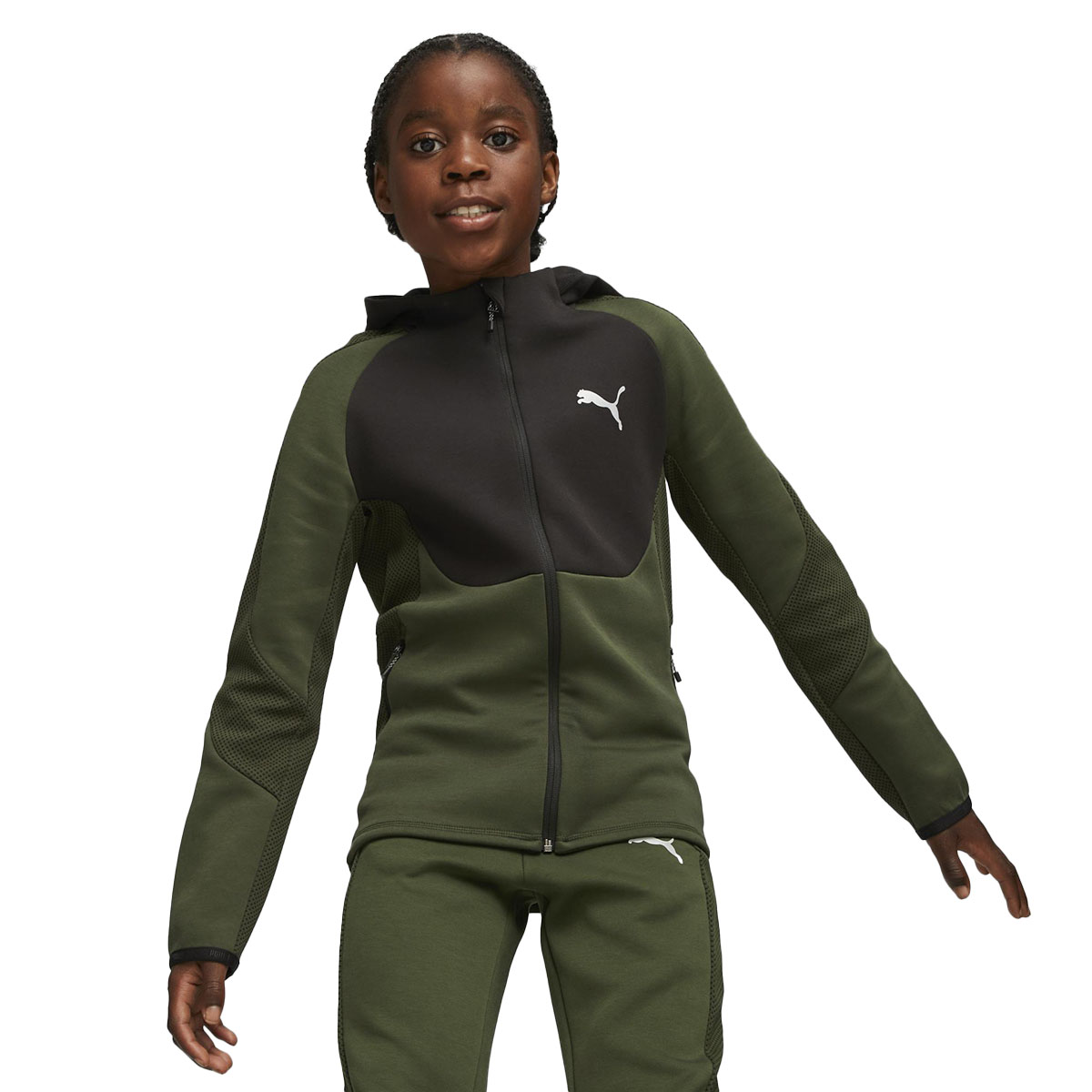 Evostripe Full-Zip Çocuk Haki Günlük Stil Sweatshirt 67627731
