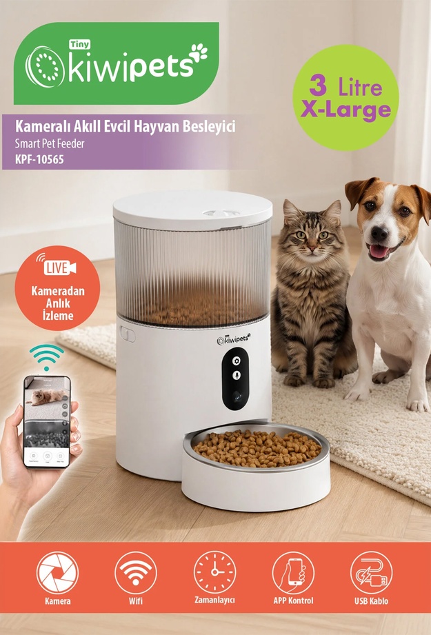 Tiny Kiwi Pets KPF-10565 Kameralı Akıllı Evcil Hayvan Besleyici - Beyaz
