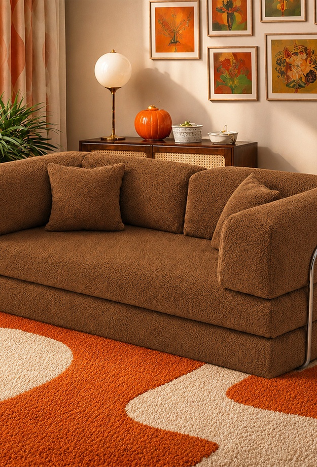 Just Home Vetta Katlanır Yatak Olabilen Çok Amaçlı Çift Kişilik Koltuk - Kiremit - 200 cm