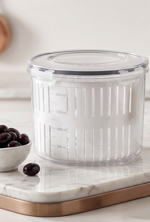 Plastart Fresh Box Süzgeçli Saklama Kabı - Şeffaf - 2500 ml