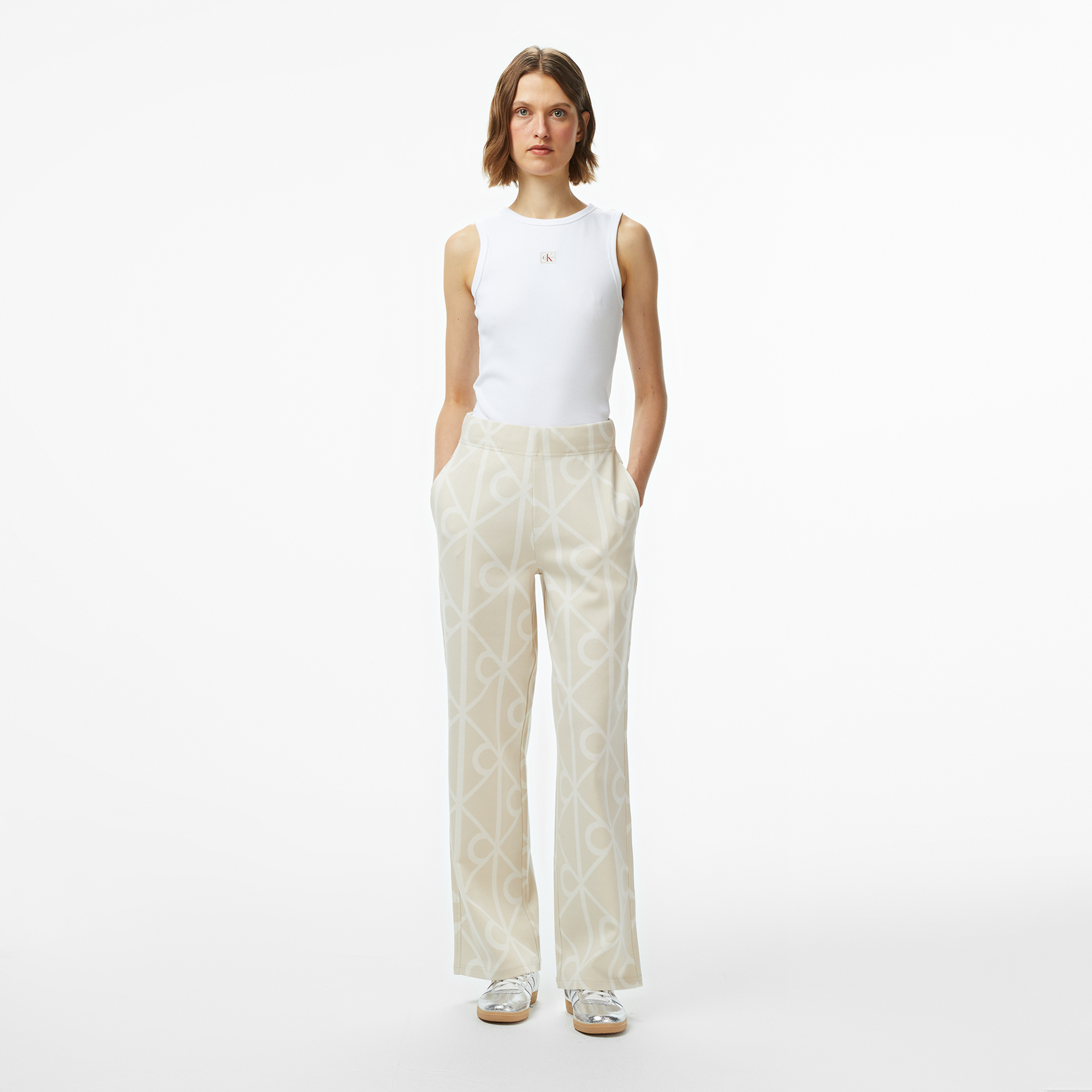 Calvin Klein Emblem Jacquard Kadın Bej Eşofman Altı
