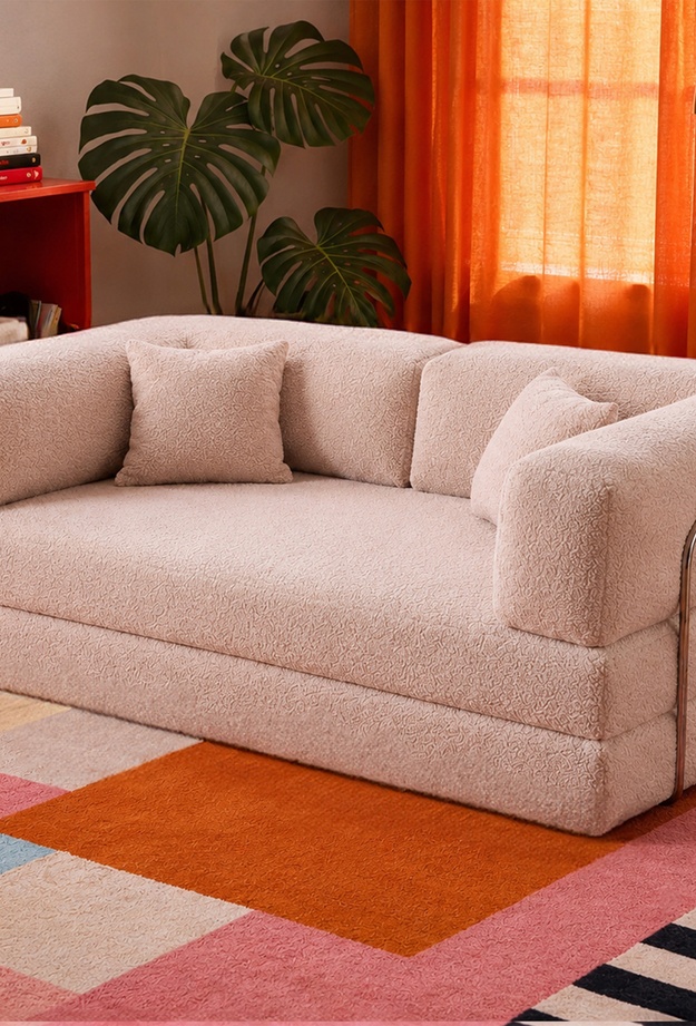 Just Home Vetta Katlanır Yatak Olabilen Çok Amaçlı Çift Kişilik Koltuk - Bej - 200 cm