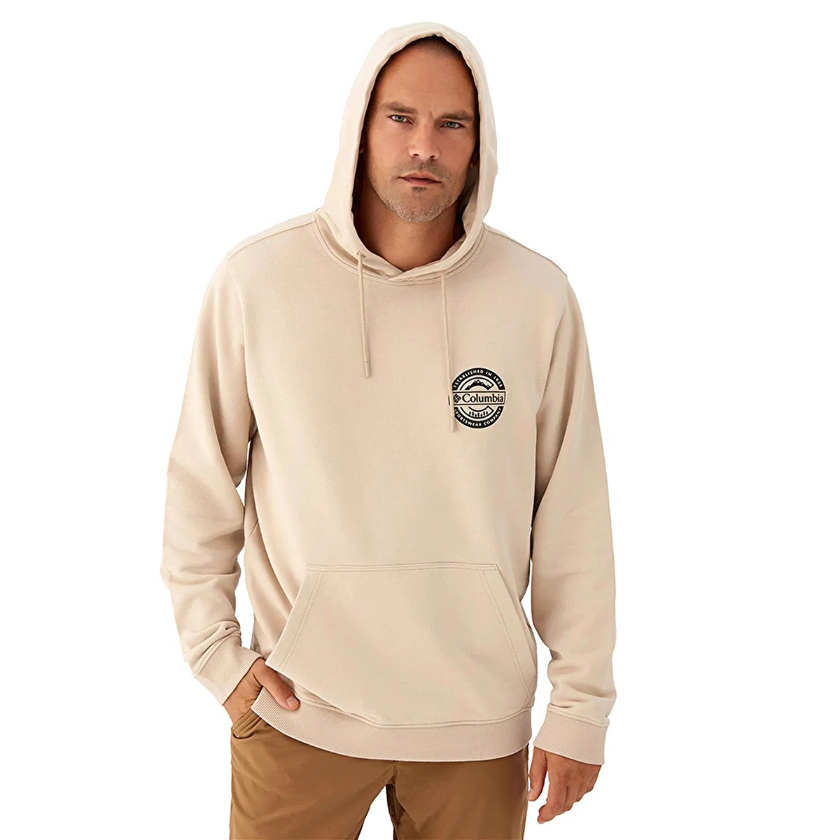 Button Badge Hoodie Erkek Bej Outdoor Sweatshirt CS0391-278