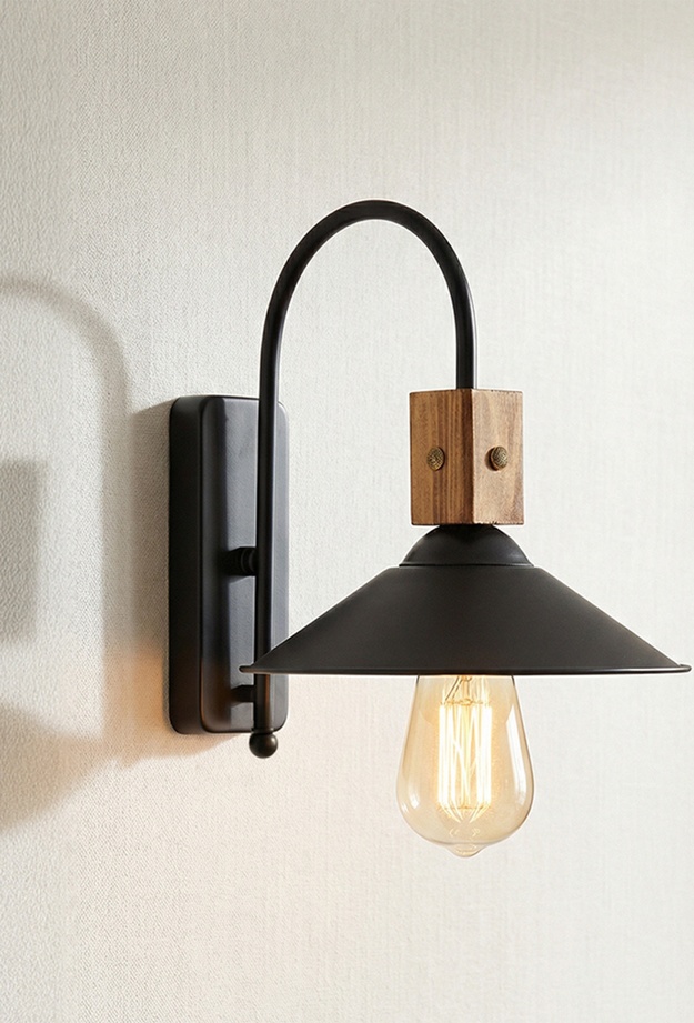 Correx Rita Loft Stil Endüstriyel Metal Duvar Apliği - Siyah