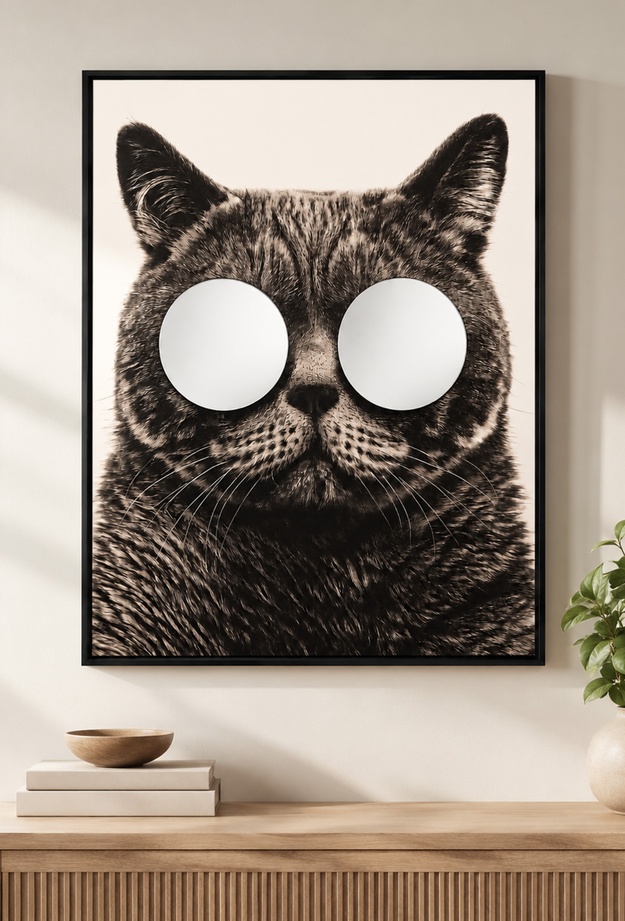 Evidea Deco Cat Aynalı Kanvas Tablo - Renkli - 75x100 cm