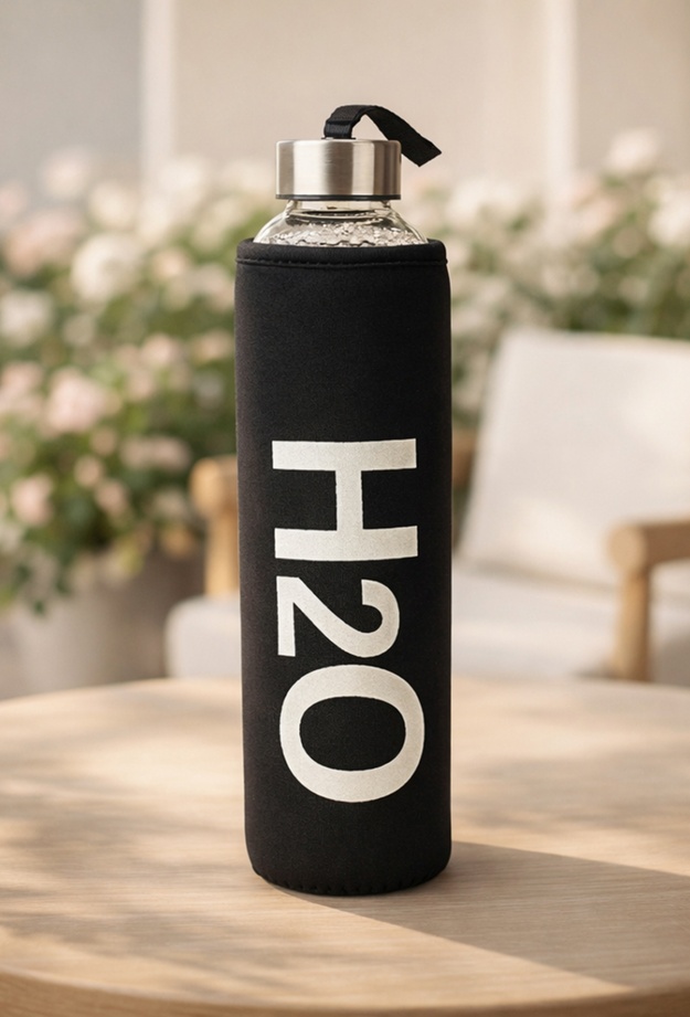 Tohana H2O Kılıflı Cam Matara - Şeffaf / Siyah - 750 ml