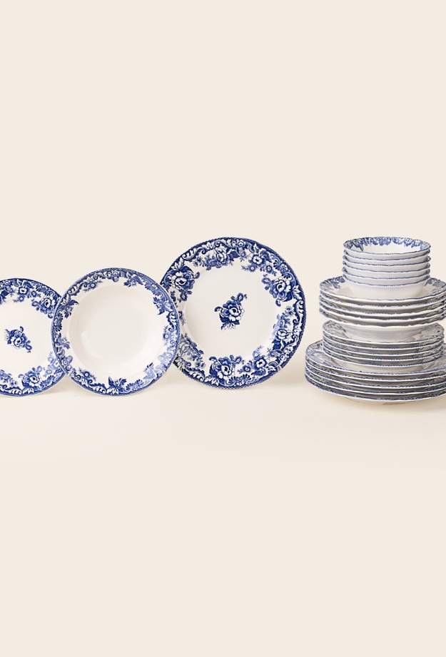 Tulu Porselen Royal Blue 24 Parça Yemek Takımı - Mavi / Beyaz