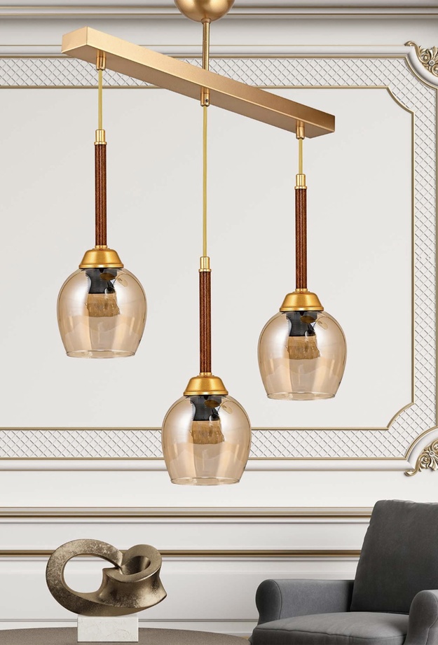 Safir Light Bal Camlı Sıralı 3'lü Avize - Gold