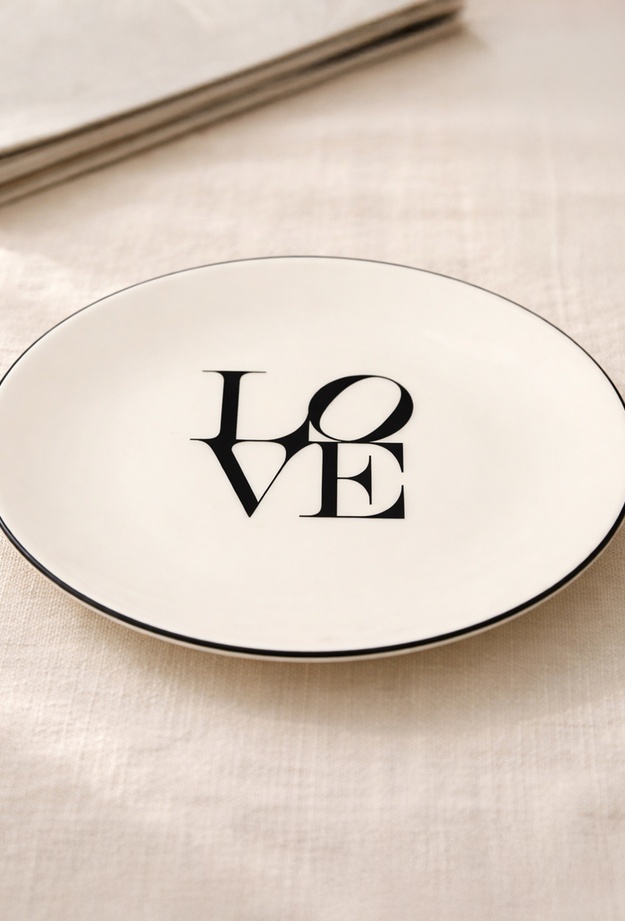 Evidea Kitchen Bold Heart Porselen Tatlı Tabağı - Siyah / Beyaz - 19 cm