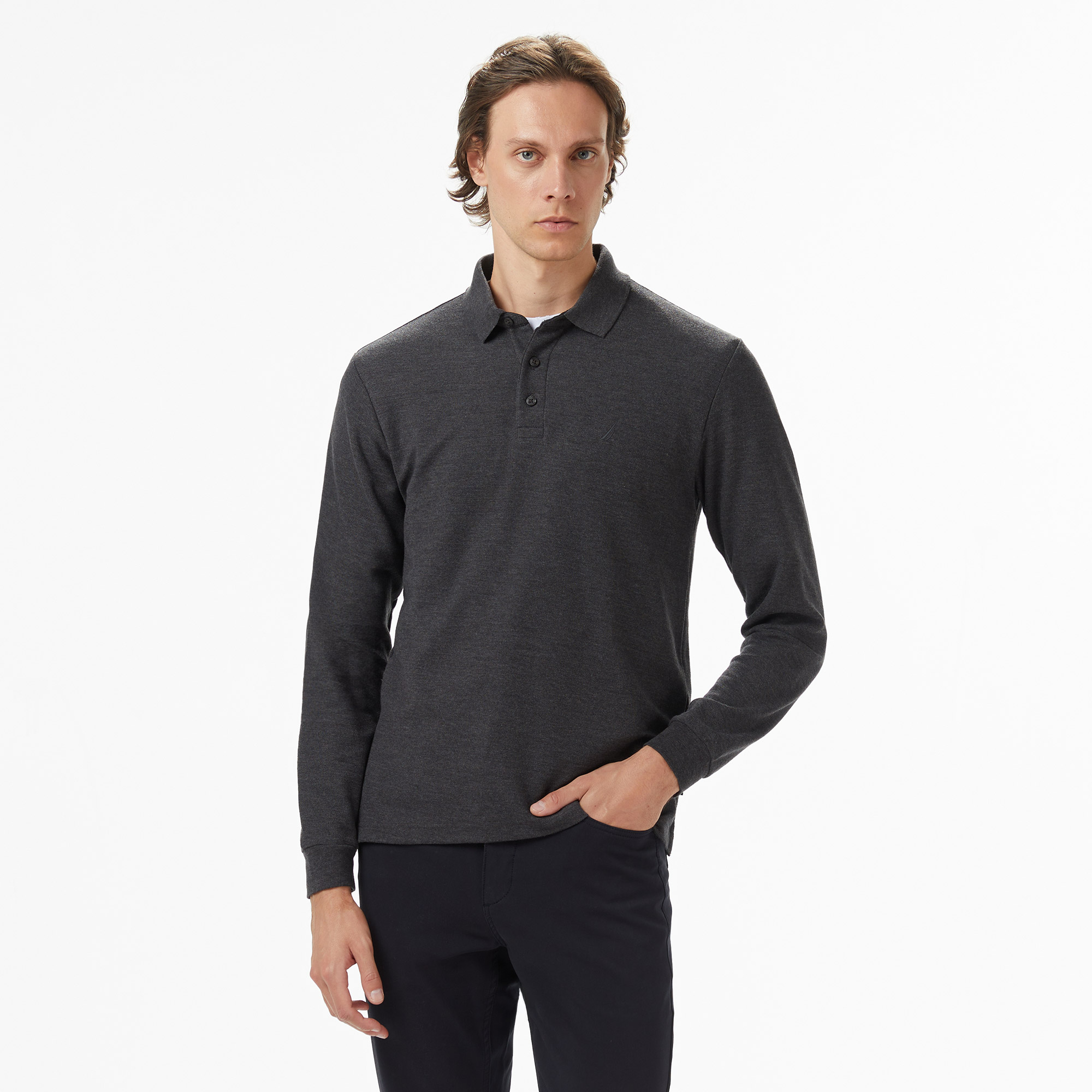 Nautica Erkek Gri Classic Fit Uzun Kollu Polo Yaka T-Shirt