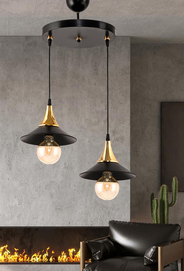Safir Light Embudo Japon Şapkalı 2'li Avize - Siyah