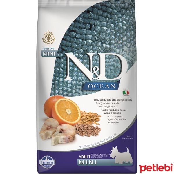 N&D Ocean Mini Morina Balıklı ve Portakallı Küçük Irk Düşük Tahıllı Yetişkin Köpek Maması 2,5kg