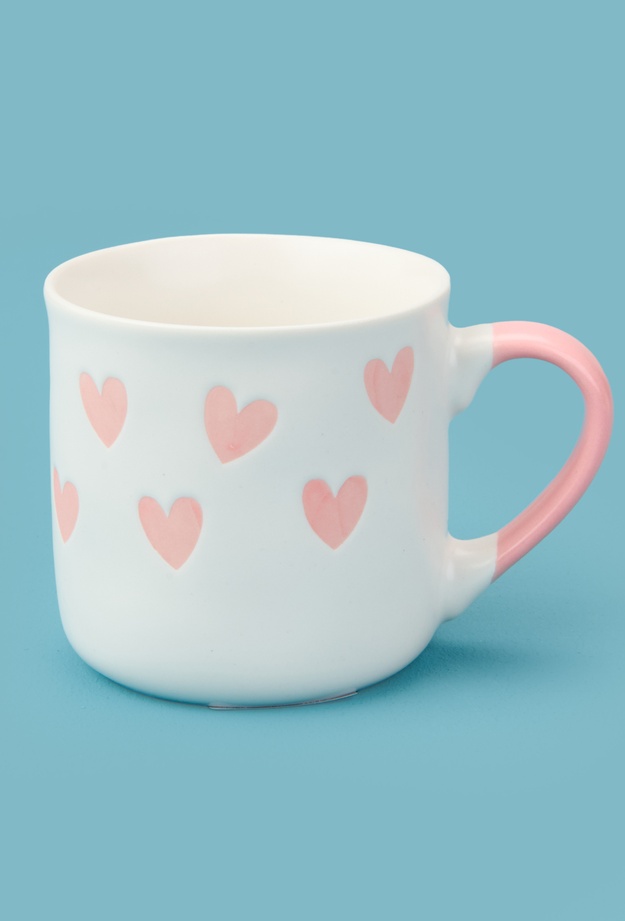 Excellent Houseware Kalp Desenli Porselen Kupa - Beyaz / Pembe - 320 ml