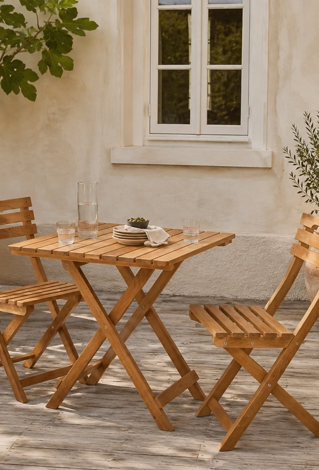 Just Home 2+1 Katlanır Kayın Ahşap Bistro Set - Meşe - 60x60 cm