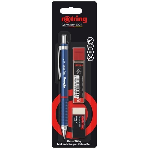 Rotring Retro Versatil Uçlu Kalem - Uç - Silgi 3'lü Okul Seti 0.7 Mavi
