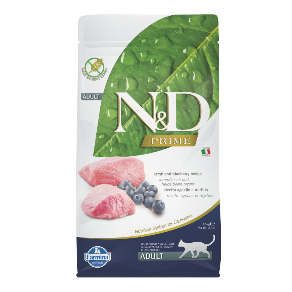 N&D Prime Kuzu Etli ve Yaban Mersinli Tahılsız Yetişkin Kedi Maması 1,5kg
