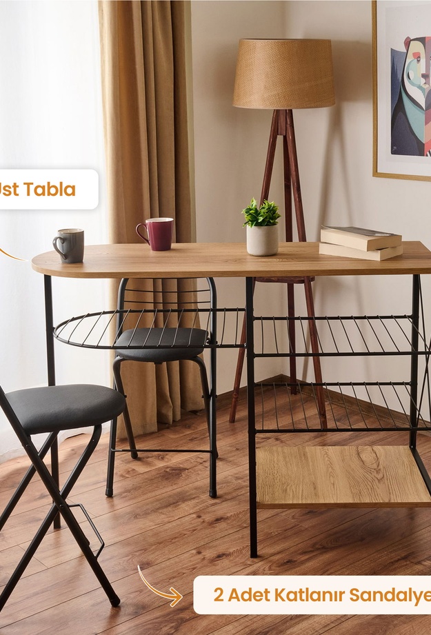 Akın Lüx 2 Katlanır Sandalyeli Bar Masası Seti - Legnano / Siyah - 122 cm