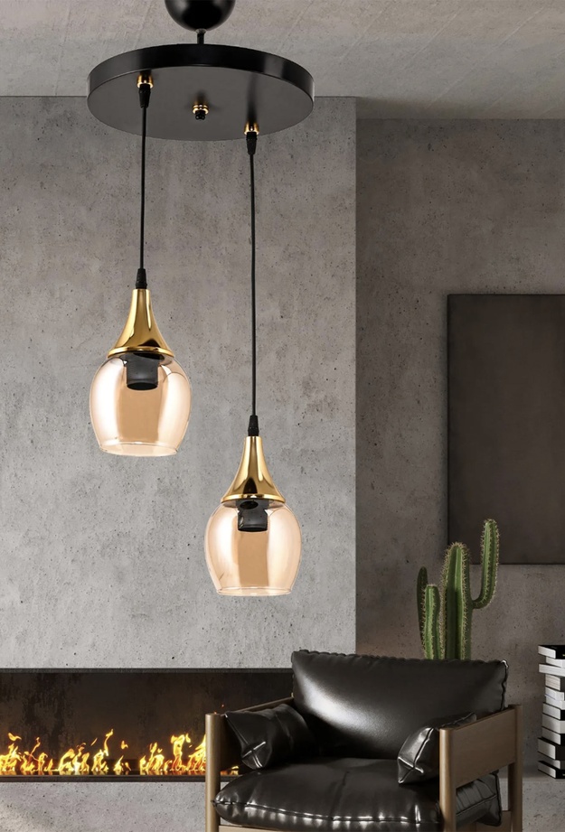 Safir Light Embudo Bal Camlı 2'li Avize - Siyah