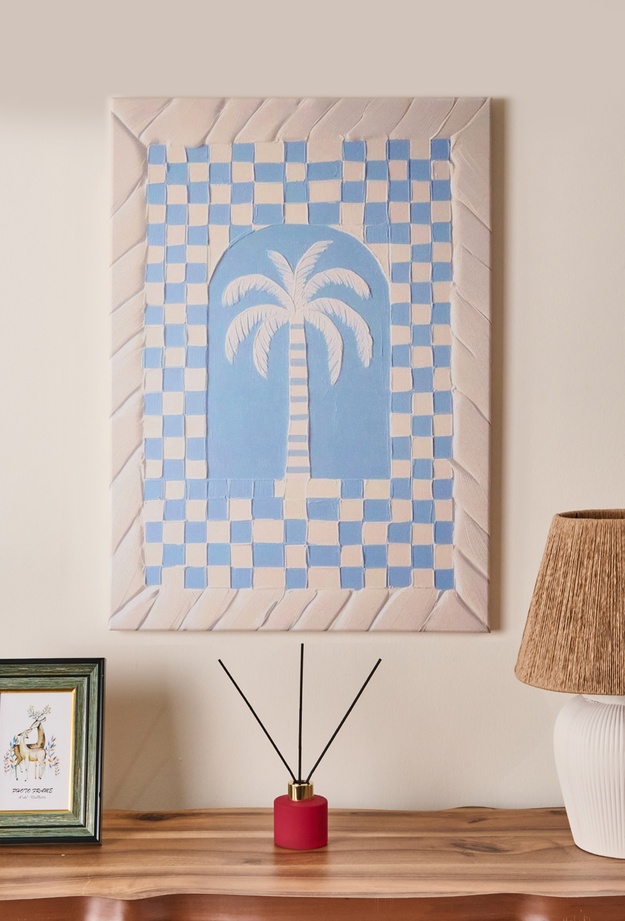 Evidea Deco Palm Breeze Kanvas Tablo - Mavi / Beyaz - 50x70 cm