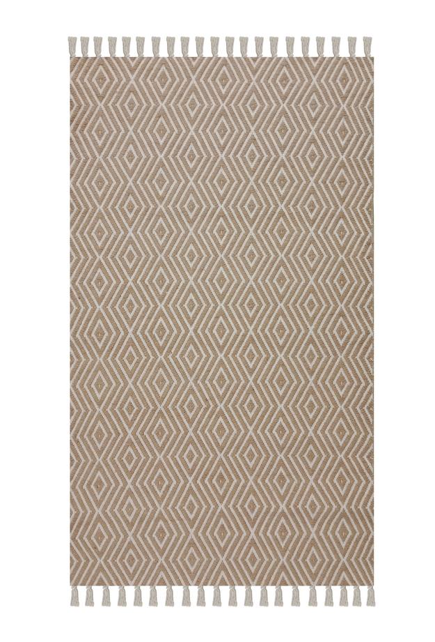 Giz Home Jacq Geometri Pamuk ve Jüt Halı - Kahverengi / Beyaz - 80x150 cm