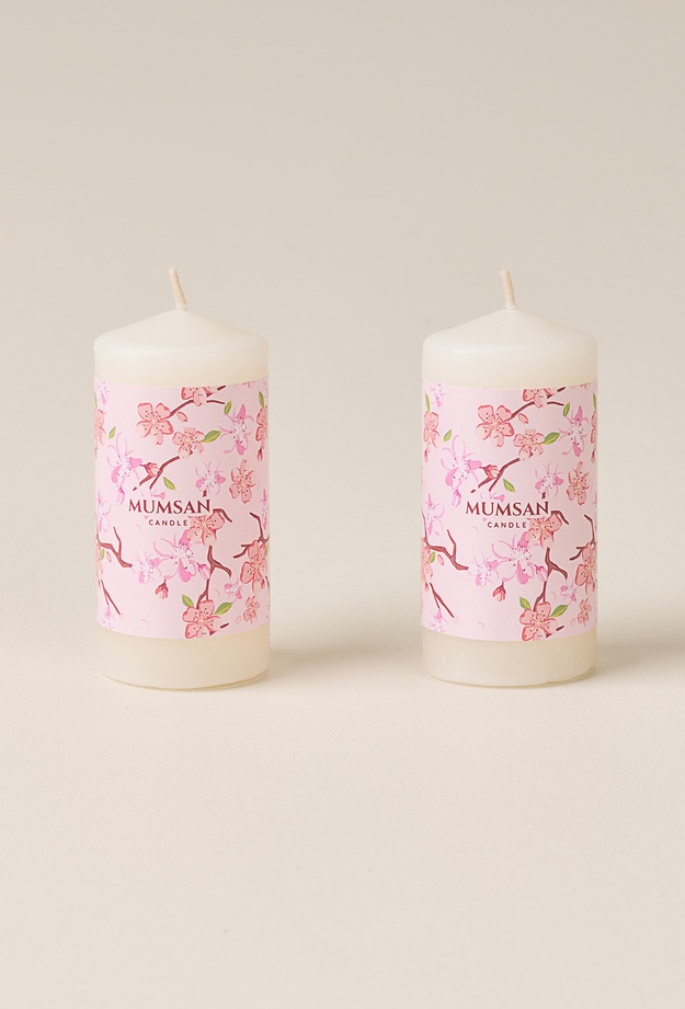 Mumsan Sakura 2'li Mini Kulplu Blok Mum - Sedef / Beyaz - 7x3 cm