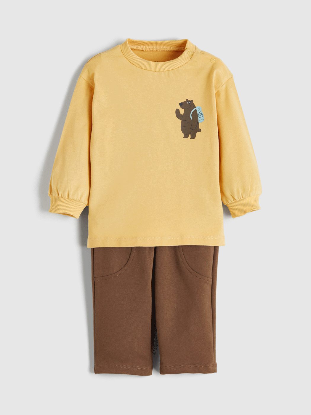 Sarı Baskılı Erkek Bebek Sweatshirt Ve Pantolon 2'li Takım