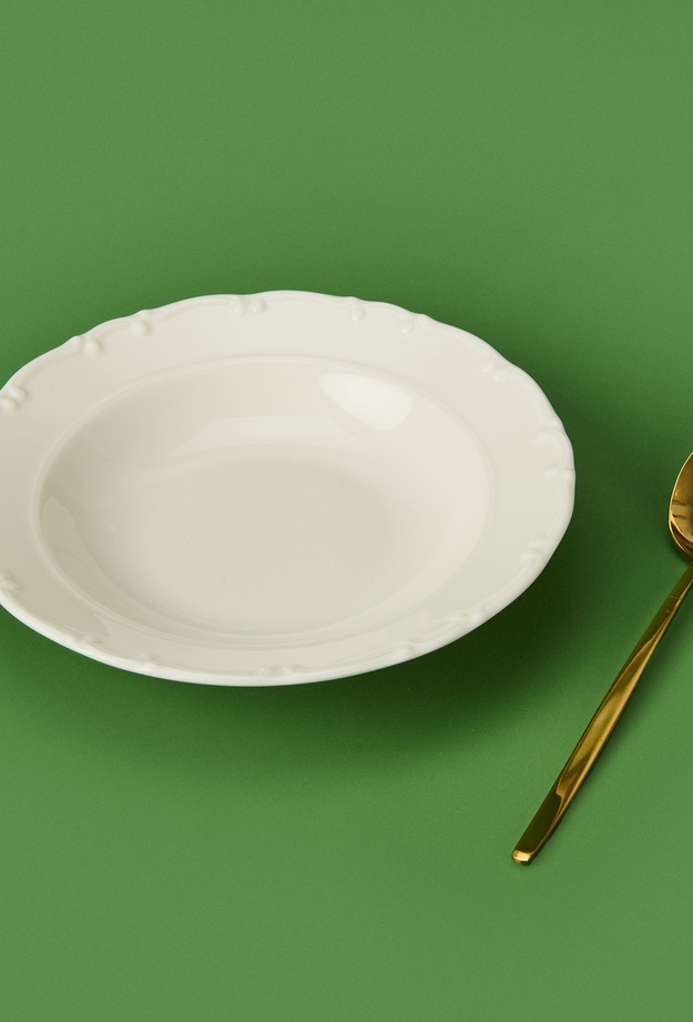 Tulu Porselen Liana Yemek Tabağı - Krem - 21 cm